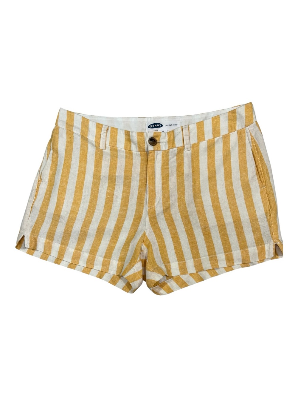 Old Navy Yellow and White Striped Linen-Blend Women’s Shorts Size 10 NWOT